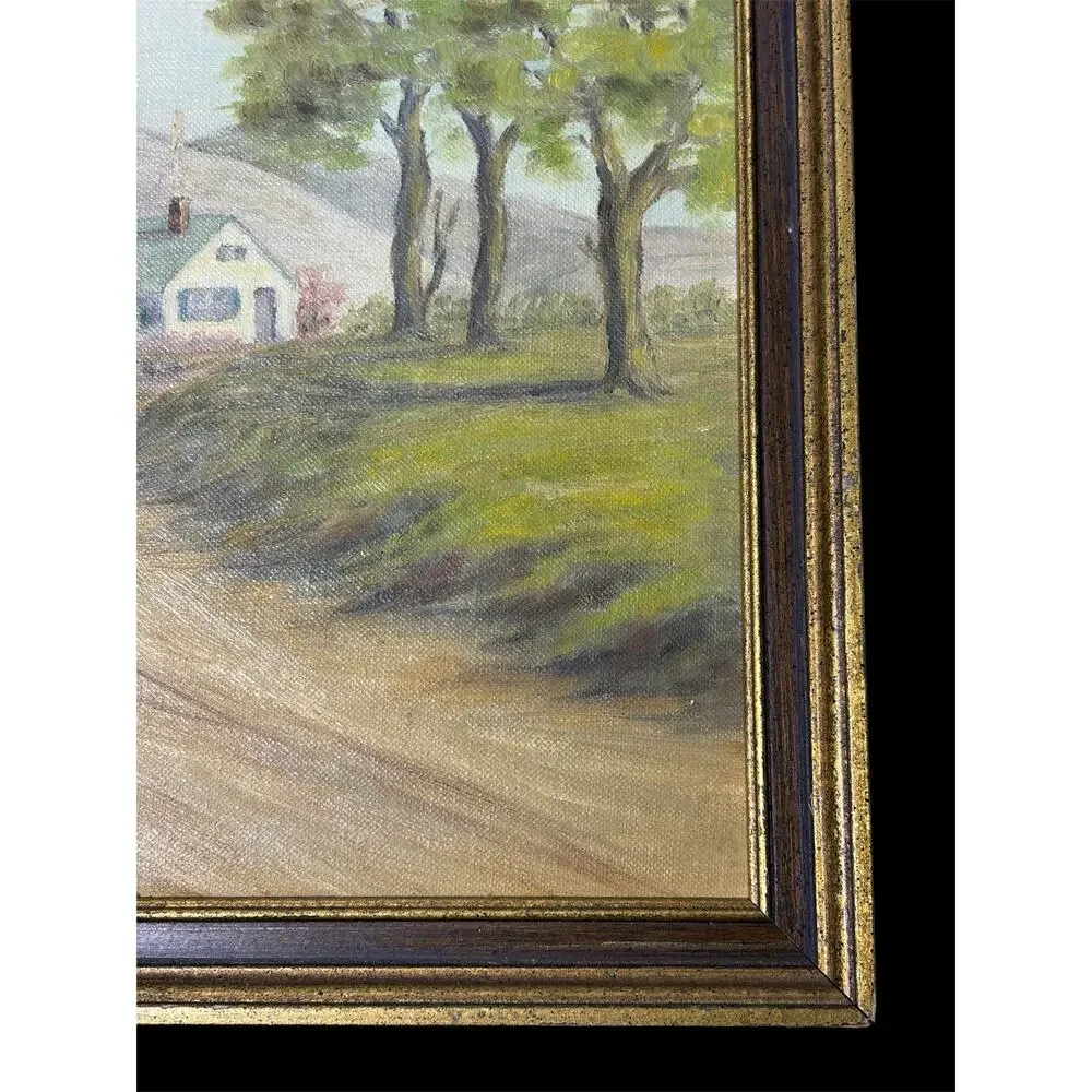 Mid‑century Rural Farmhouse Country Landscape Framed Painting by E. Schoonmaker - Picture 6 of 11
